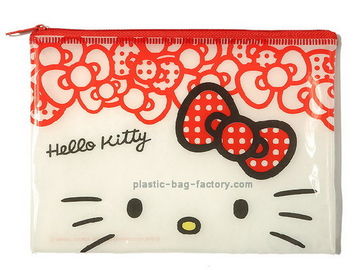 Kızlar parayı toplamak için Hello Kitty sevimli kırmızı vinil plastik zip kilit çanta