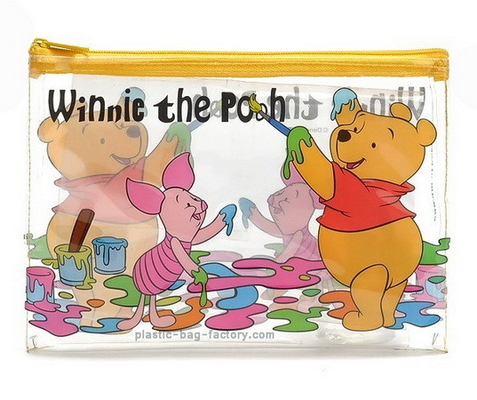 Winnie plastik zip kilit çanta taşıyan, çocuk sevimli küçük Kilitli torba 20x13cm