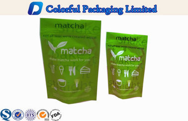 CMYK geri dönüşüm / Pantone color kilitli plastik standı çantası için yeşil çay